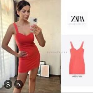 Zara Coral Sweetheart Neckline Fitted Mini Dress NWT Large